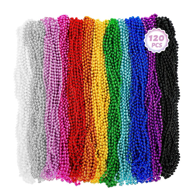 Huskein Bead Necklace 120PCS Mardi Gras Beads 33 Colorful Mardi Gras Beads Necklaces Women Men Party Costume Accessories Parade Throws Bulk Party Favors for Christmas Pirate Carnival - Image 2