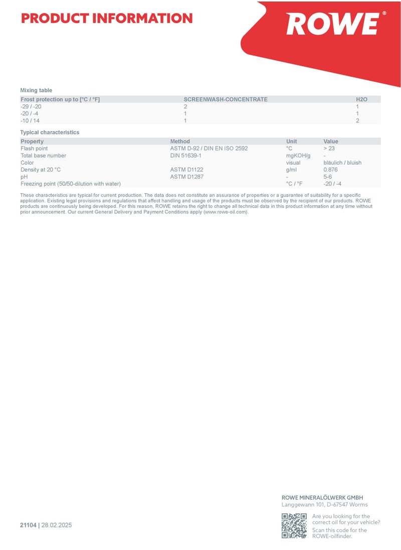 ROWE HIGHTEC SCREENWASH-CONCENTRATE- 1 Ltr- Made in Germany  - Image 2