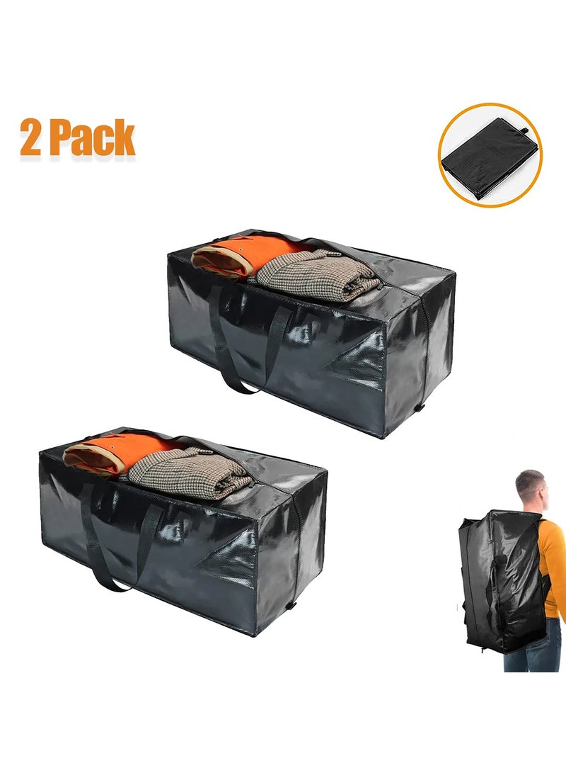 2 Pack Heavy Duty Moving Bags, Extra Large Storage Totes W/ Backpack Straps Strong Handles Zippers, Reusable Plastic Moving Totes，Black  - Image 1