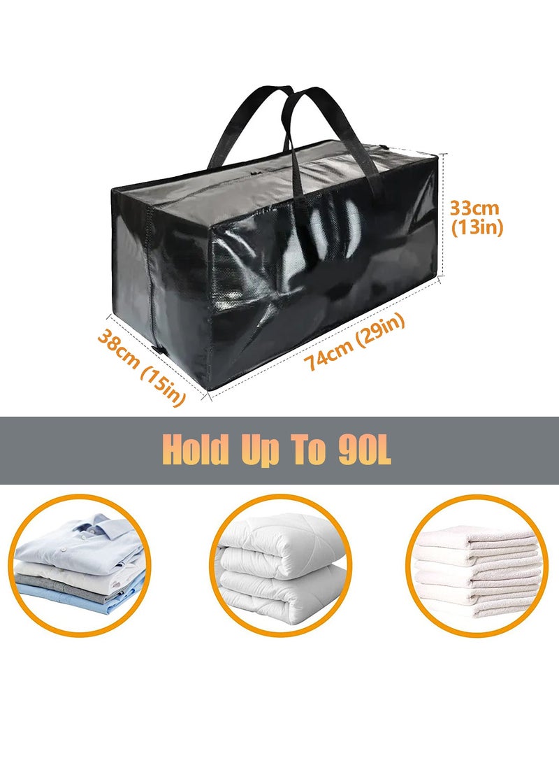2 Pack Heavy Duty Moving Bags, Extra Large Storage Totes W/ Backpack Straps Strong Handles Zippers, Reusable Plastic Moving Totes，Black  - Image 2