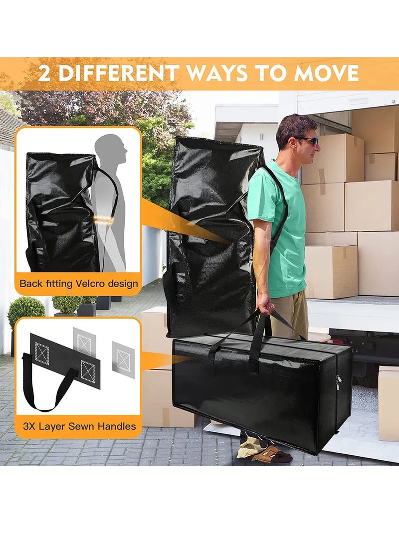 2 Pack Heavy Duty Moving Bags, Extra Large Storage Totes W/ Backpack Straps Strong Handles Zippers, Reusable Plastic Moving Totes，Black  - Image 3