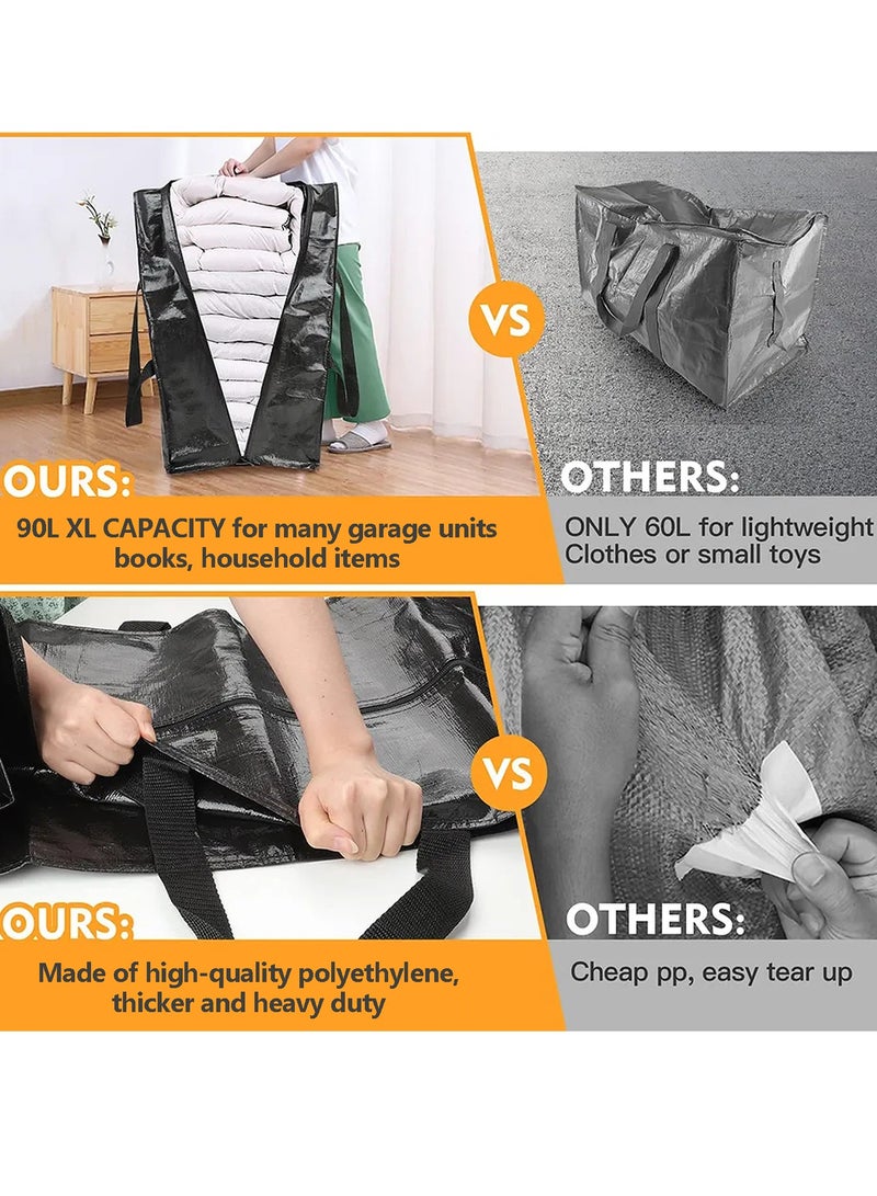 2 Pack Heavy Duty Moving Bags, Extra Large Storage Totes W/ Backpack Straps Strong Handles Zippers, Reusable Plastic Moving Totes，Black  - Image 4