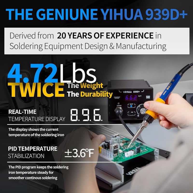 YIHUA 939D+ Digital Soldering Station with Precision Heat Control (392°F to 896°F) - Image 2