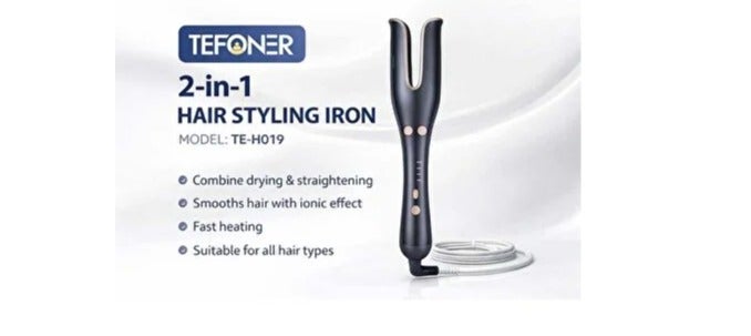 TEFONER Professional automatic hair curler for all hair types with instant fast heating, black color, professional hair straightening and curling device with rapid temperature heating for perfect styling in minutes, hair styling tool, hair straightener, hair curling iron, hair styler, hair straightening and styling device, ceramic hair styler, automatic hair curler, curling device for hair, curly hair styling tool. - Image 2