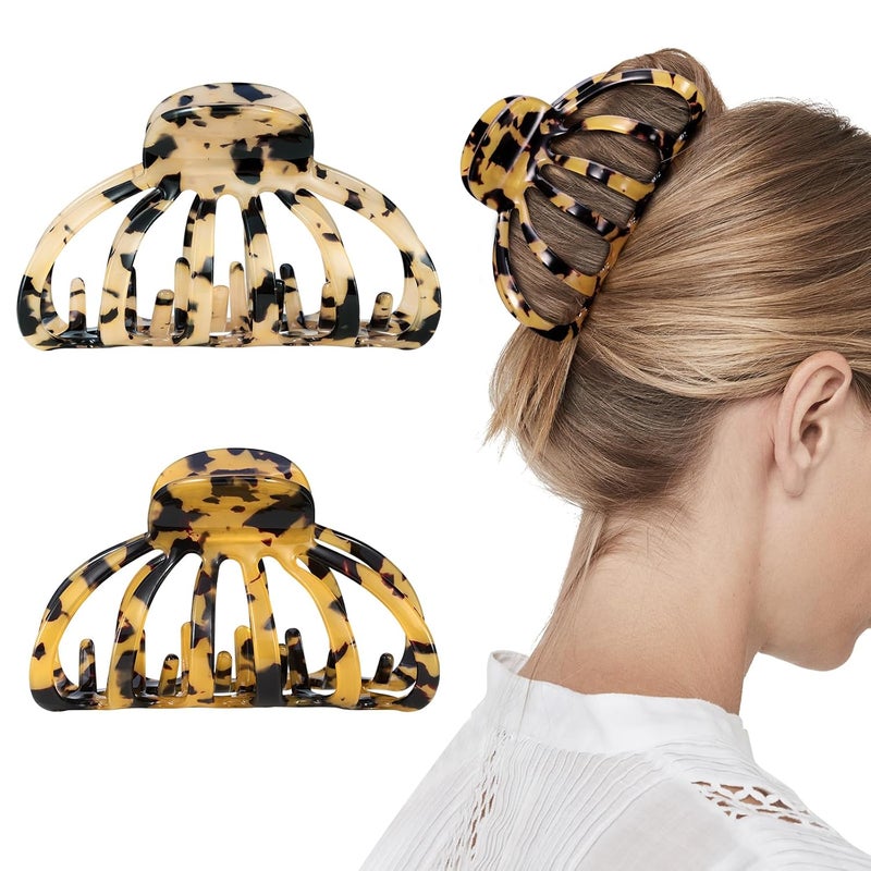 Shinowa Hair Clips 2Pack Bohemian Tortoise Shell Hair Claw Clips Strong Hold Big Hair Jaw Clips for Thick Hair Hair Accessories for Women Girls Leopard