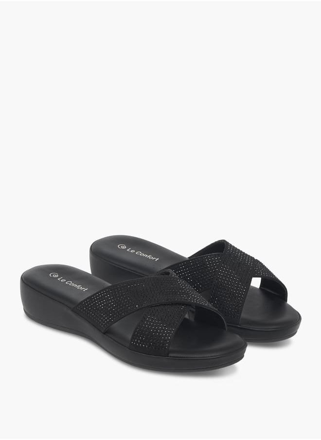 Le Confort Women's Monogram Print Cross Strap Slip-On Sandals  - Image 1