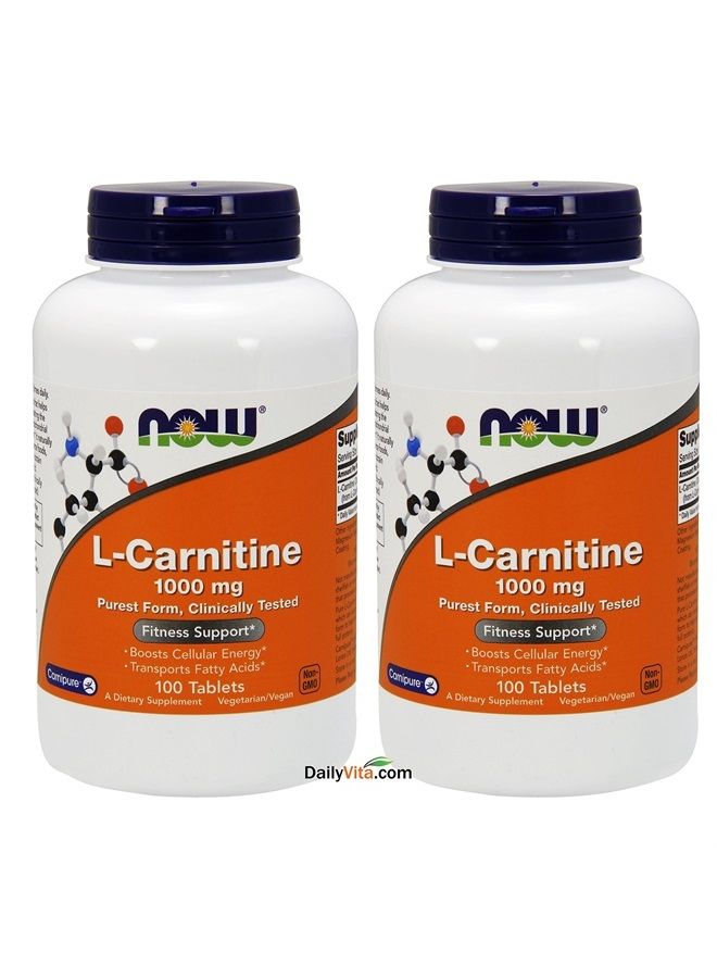 now Foods L- Carnitine Tartrate 1000mg, 100 Tablets (Pack of 2) - Image 1