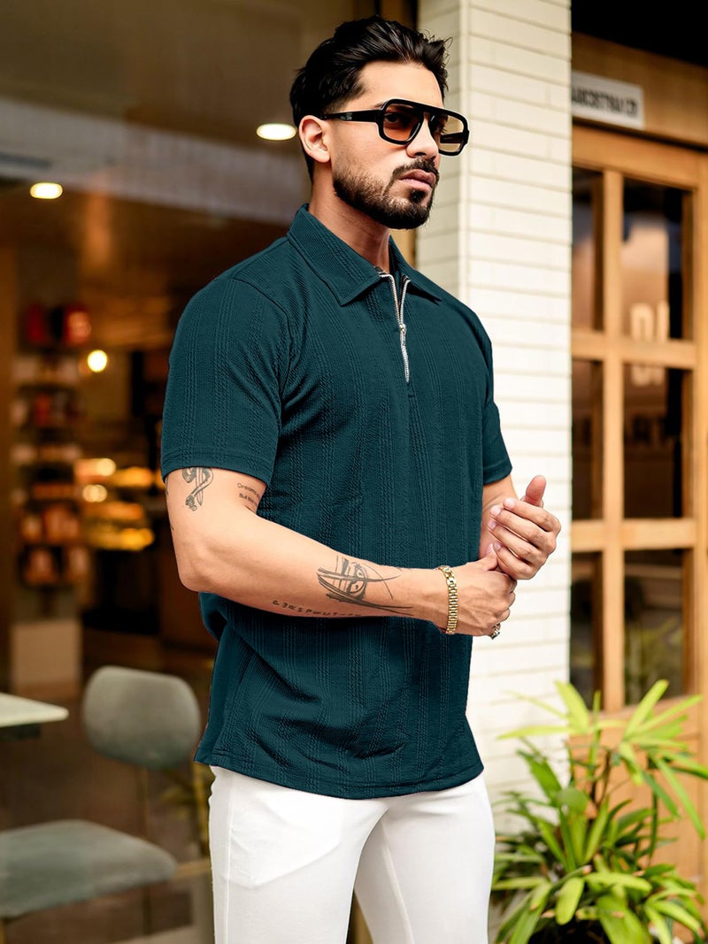 KAJARU Men's 95% Polyster 5% Cotton Regular Fit Polo T-Shirt with Short Sleeve and Zipper as Closure (POLO-8015) (in, Alpha, L, MORPINCH) - Image 3