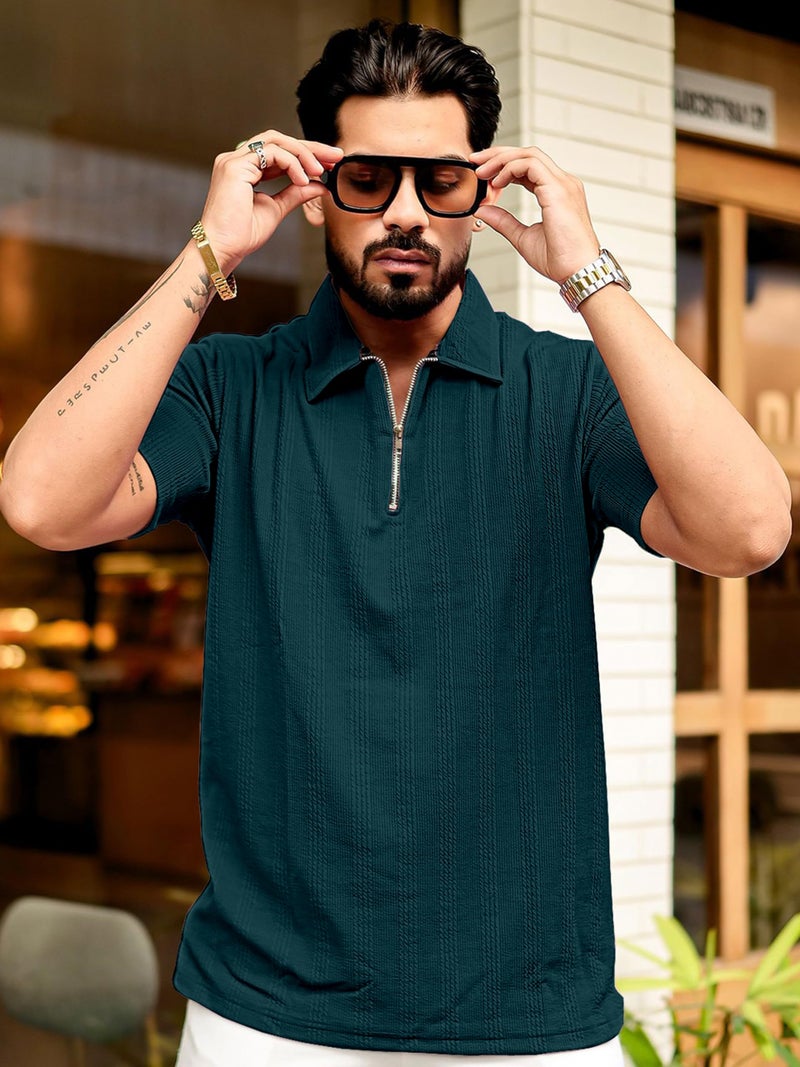 KAJARU Men's 95% Polyster 5% Cotton Regular Fit Polo T-Shirt with Short Sleeve and Zipper as Closure (POLO-8015) (in, Alpha, L, MORPINCH) - Image 4