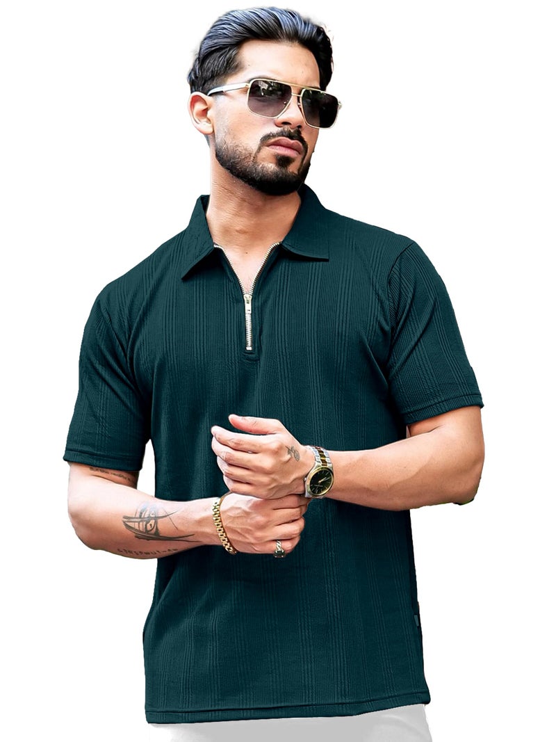 KAJARU Men's 95% Polyster 5% Cotton Regular Fit Polo T-Shirt with Short Sleeve and Zipper as Closure (POLO-8015) (in, Alpha, L, MORPINCH) - Image 1