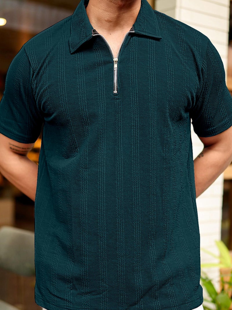 KAJARU Men's 95% Polyster 5% Cotton Regular Fit Polo T-Shirt with Short Sleeve and Zipper as Closure (POLO-8015) (in, Alpha, L, MORPINCH) - Image 2