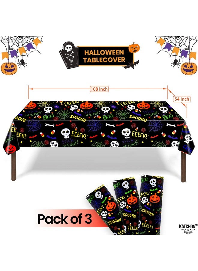 KatchOn Halloween Tablecloth - Large 54x108 Inch, Pack of 3 | Spooky Table Cover for Halloween Decorations | Disposable Black Table Cloth - Image 2