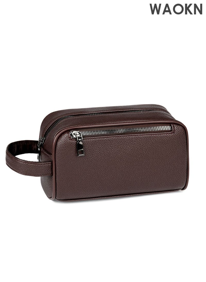 WAOKN Men's business cowhide handbag, portable large capacity wallet, with multi compartment handbag, multi-functional wallet with wristband handbag, convenient to carry waterproof leather fabric handbag, soft leather material design is fashionable and simple. - Image 1