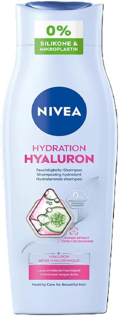 NIVEA Hydration Hyaluronic Moisturising Shampoo Hair Care for Dry Hair with Hyaluron Vegan Hair Shampoo without Silicone for Natural Shine 250 ml