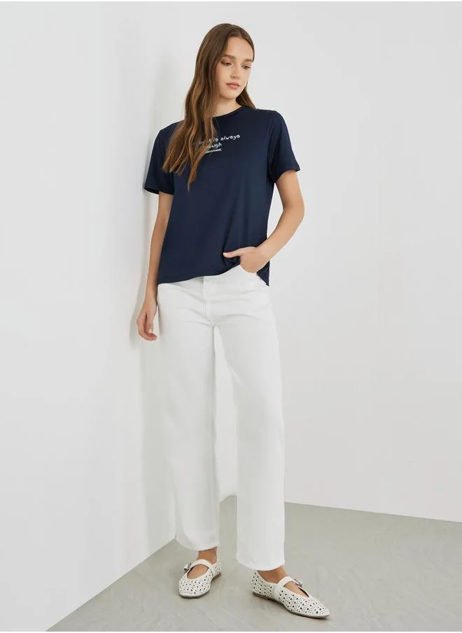 Take Two Take Two Slogan Print Regular Fit T-Shirt