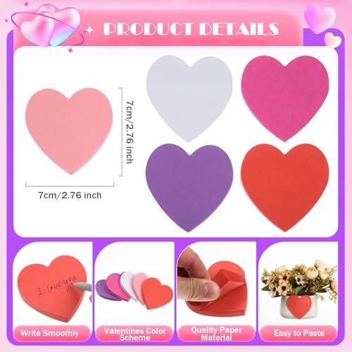 FOBSME 1500 Sheets Heart Shaped Sticky Notes 3x3 Inch Assorted Color Sticky Notes Cute Sticky Memo Pads Self Stick Note Pads for Office School Business Valentine Supplies, Removable and Easy to Post - Image 2