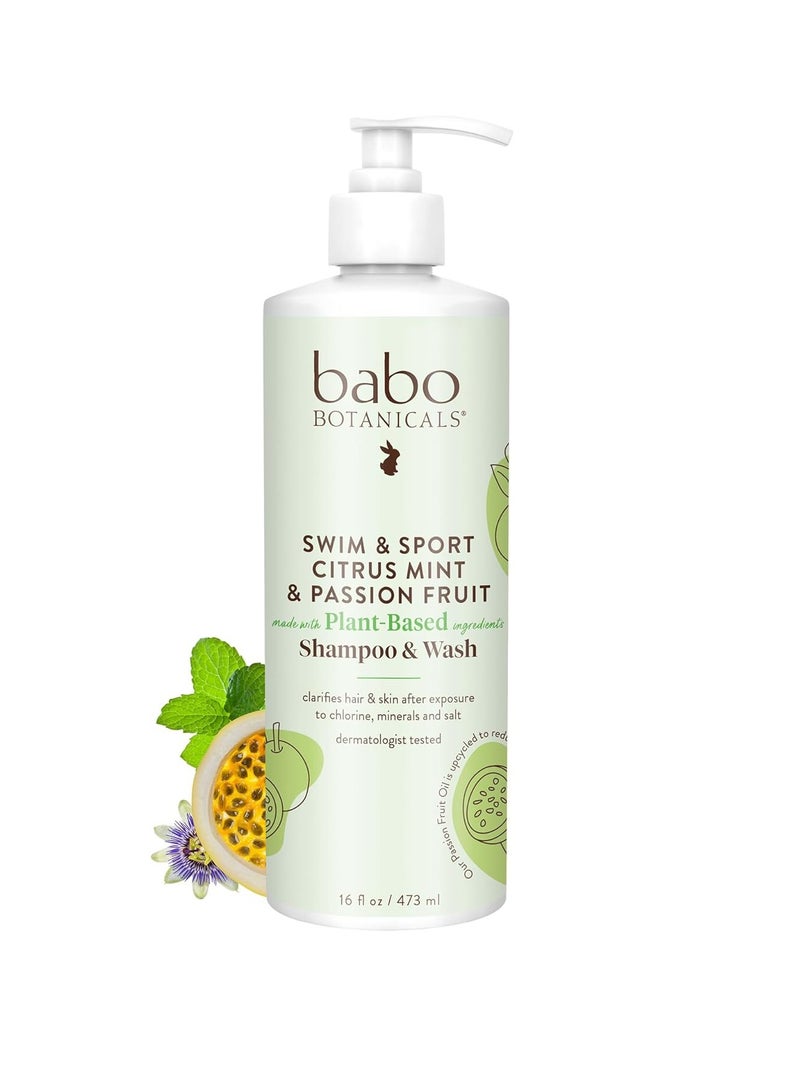 Babo Botanicals Babo Botanicals Swim & Sport Citrus Mint & Passion Fruit Shampoo & Wash - Purifying Cleanser for hair & body- Removes chlorine & sweat - For all ages - Scented with Citrus & Peppermint Essential Oils - Image 1
