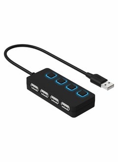 4-Port USB 2.0 Data Hub 4 Port Extension Portable Expansion with Individual LED light On/Off Switches for Laptop PC Mobile Phone Hard Drivers Keyboard Flash Driver