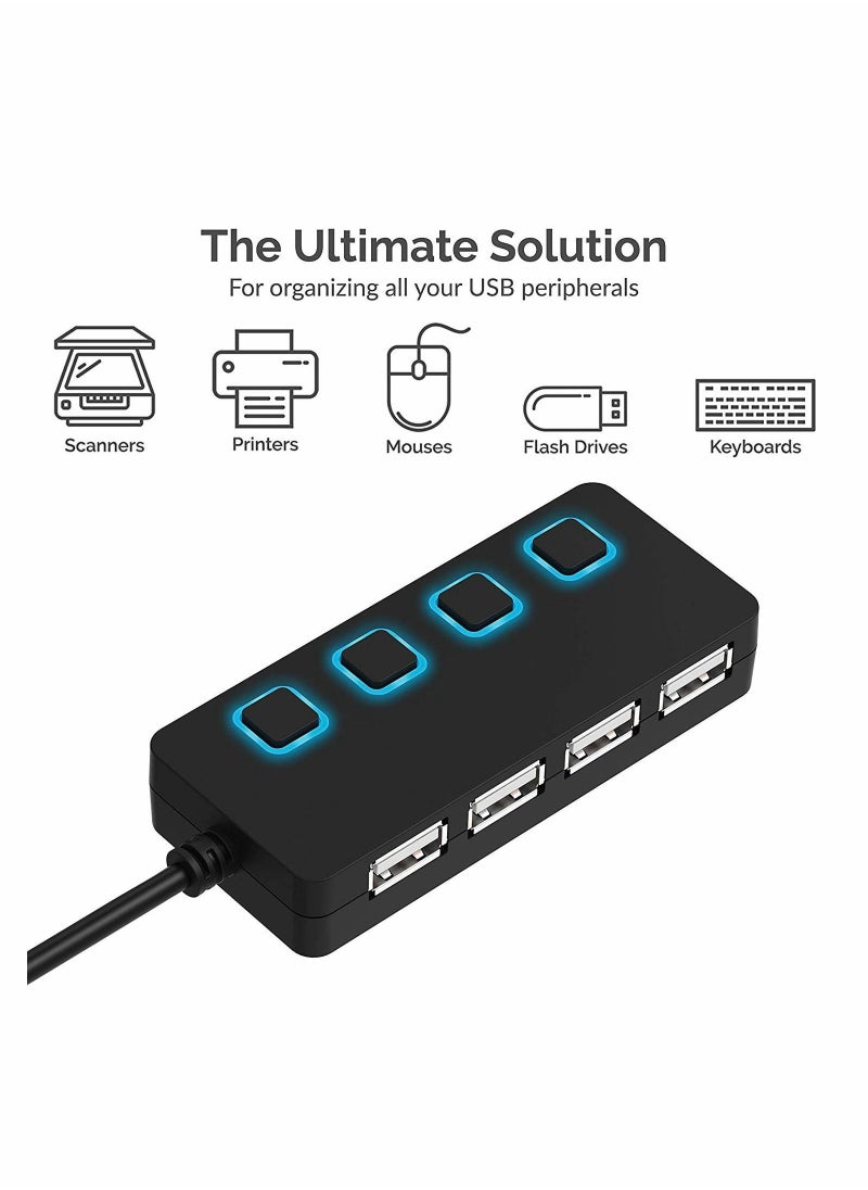 Y&D 4-Port USB 2.0 Data Hub 4 Port Extension Portable Expansion with Individual LED light On/Off Switches for Laptop PC Mobile Phone Hard Drivers Keyboard Flash Driver  - Image 3