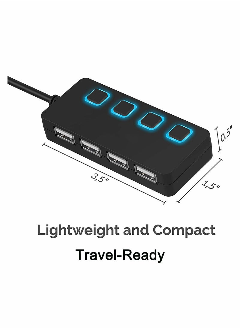 Y&D - 4-Port USB 2.0 Data Hub 4 Port Extension Portable Expansion with Individual LED light On/Off Switches for Laptop PC Mobile Phone Hard Drivers Keyboard Flash Driver - Image 1