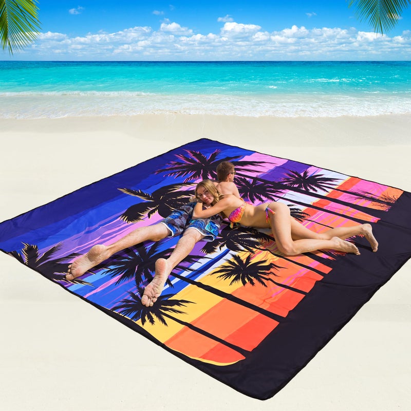 WIWIGO Beach Blanket Waterproof Sandproof Beach Mat 79" X 83"/10'x9'for 2-8 Adults Quick Drying Outdoor Picnic Mat Beach Accessories for Travel, Camping, Hiking - Image 1