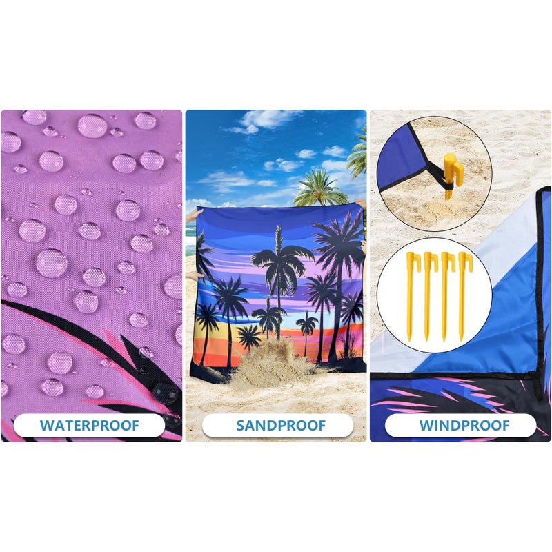 WIWIGO Beach Blanket Waterproof Sandproof Beach Mat 79" X 83"/10'x9'for 2-8 Adults Quick Drying Outdoor Picnic Mat Beach Accessories for Travel, Camping, Hiking - Image 3