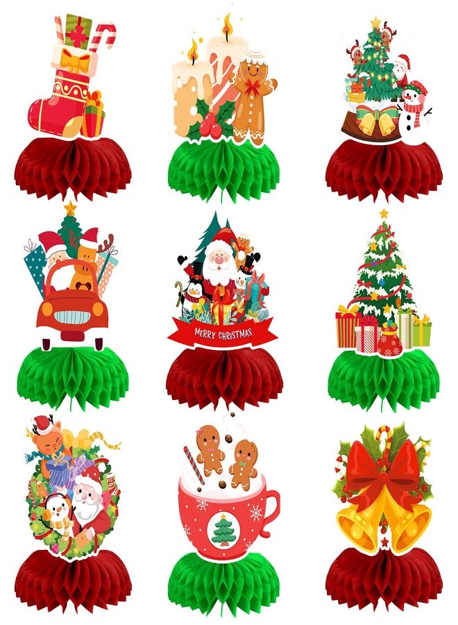 QPIXVB Honeycomb Christmas Decorations,Christmas Table Centerpieces,Xmas Centerpiece Table Decorations,9 PCS 3D Xmas Honeycomb Table Decor with Santa Claus,Snow Cake,Snowman for Party Supplies - Image 1