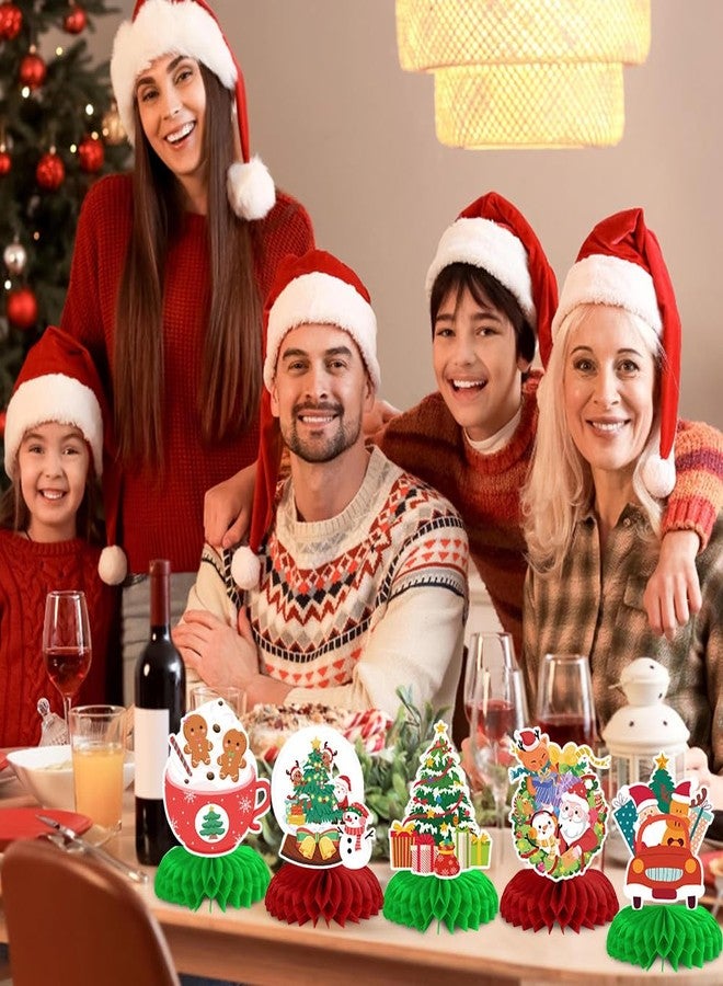 QPIXVB Honeycomb Christmas Decorations,Christmas Table Centerpieces,Xmas Centerpiece Table Decorations,9 PCS 3D Xmas Honeycomb Table Decor with Santa Claus,Snow Cake,Snowman for Party Supplies - Image 3