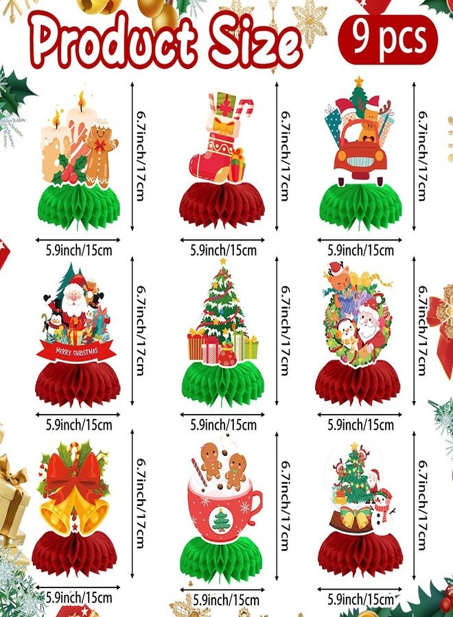 QPIXVB Honeycomb Christmas Decorations,Christmas Table Centerpieces,Xmas Centerpiece Table Decorations,9 PCS 3D Xmas Honeycomb Table Decor with Santa Claus,Snow Cake,Snowman for Party Supplies - Image 2