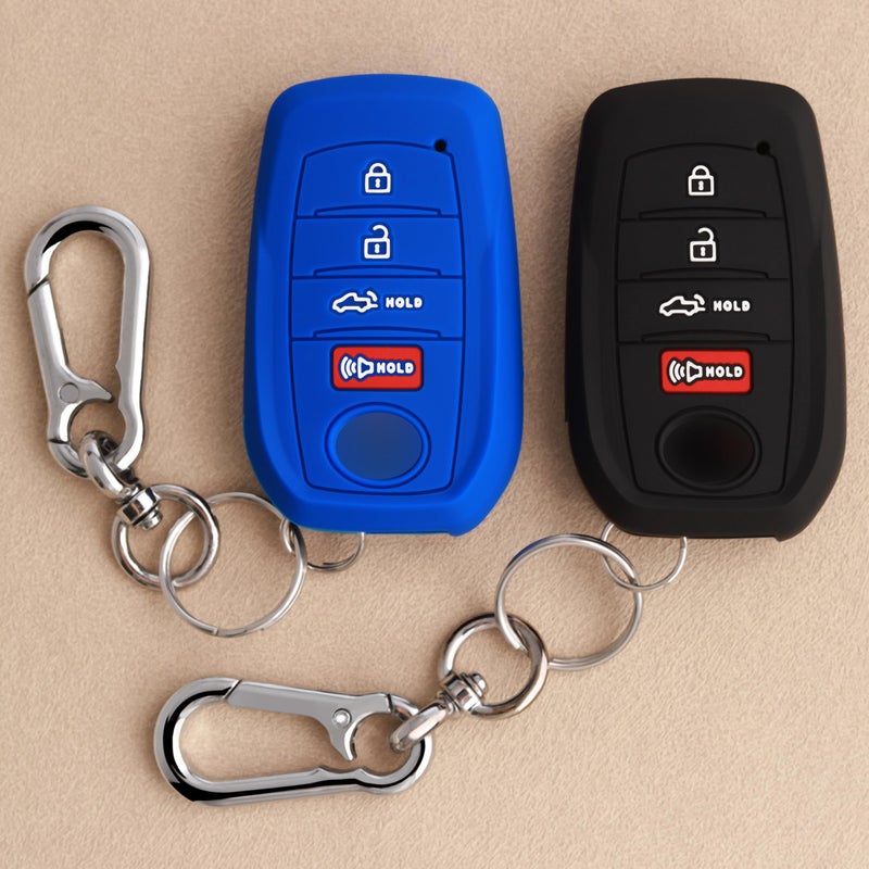 TANDRIVE Key Fob Cover for Toyota 2026 2025 2024 Tacoma and 2026-2022 Tundra, 4-Button, Silicone, 2-Pack, Black and Blue - Image 1