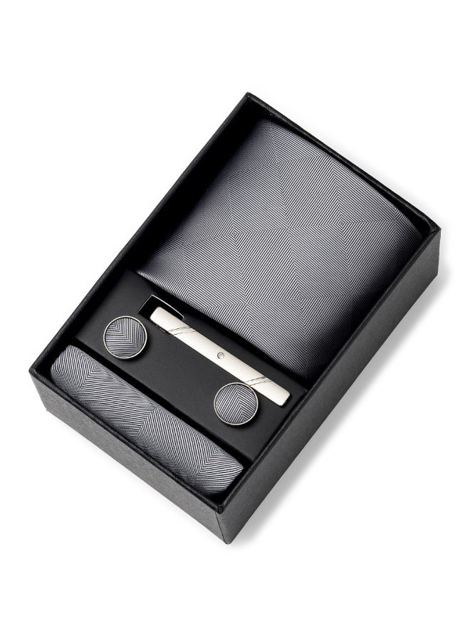 AuliceVerse Gifting Essential:Men's 5-in-1 Business Tie Gift Set （Grey） | 1200-Stitch High-Density Polyester Tie with Cufflinks, Pocket Square, Tie Clip & Luxury Box | Premium Wedding & Office Formal Accessories - Image 2