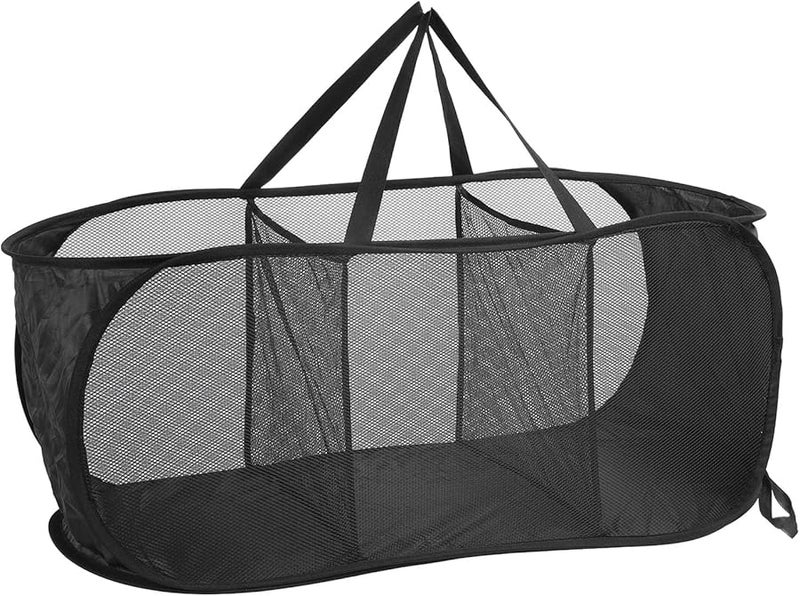 سلة غسيل متعددة الوظائف من قماش أكسفورد الشبكي السميك مع 3 أقسام - أسود - Image 2