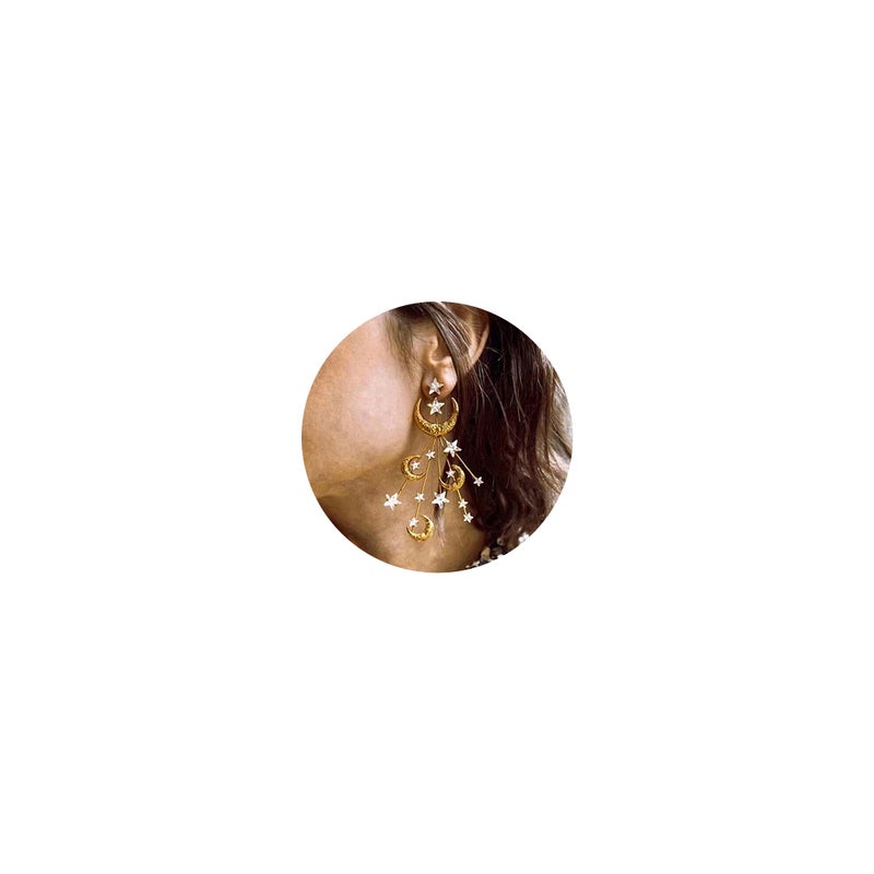 ACC PLANET - Star Moon Earrings Made Crystal Gold Plated Crescent Moon Stars Drop Dangle Earrings Chunky Statement Star Earrings for Women Trendy Jewelry Gift - Image 1
