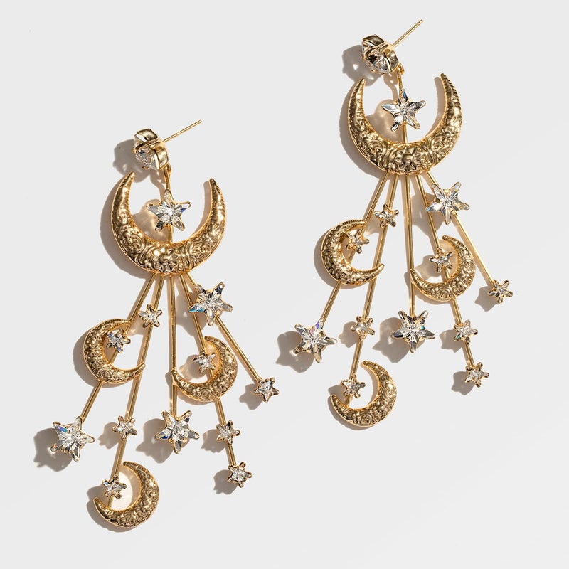 ACC PLANET - Star Moon Earrings Made Crystal Gold Plated Crescent Moon Stars Drop Dangle Earrings Chunky Statement Star Earrings for Women Trendy Jewelry Gift - Image 3