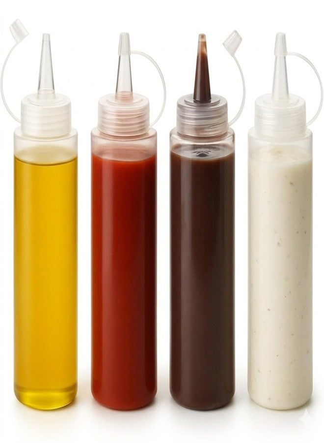DAOME Plastic Squeeze Bottle Ketchup Mustard Honey Oil Sauce Dispenser Bottle, White, 400Ml (4 Pcs) (4) - Image 1
