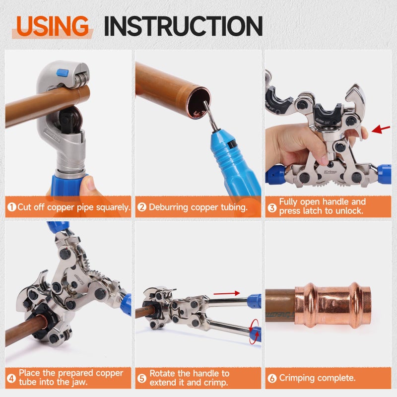 iCrimp Copper Tube fittings Crimping tool with 1/2,3/4 and 1-inch Jaw for ProPress copper fitting IWISS-1632AF - Image 4