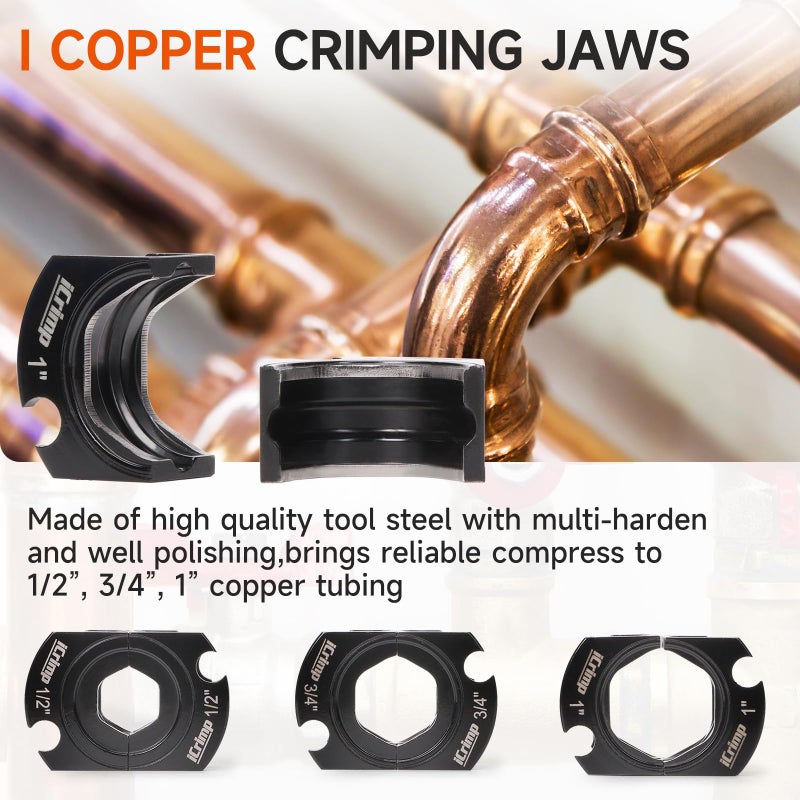 iCrimp Copper Tube fittings Crimping tool with 1/2,3/4 and 1-inch Jaw for ProPress copper fitting IWISS-1632AF - Image 2