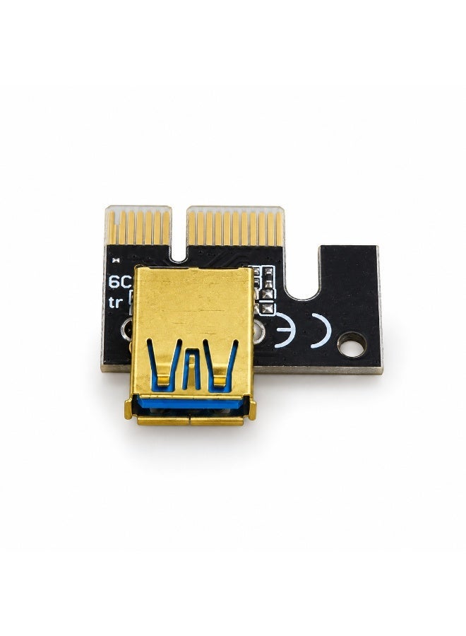 طقم وصلة تمديد (Riser) من PCI-E 1X إلى 16X لتعدين العملات الرقمية (GPU) – لوحة تمديد لبطاقة الرسوميات مزودة بمصدر طاقة، وكابل USB 3.0، ومحول طاقة من SATA إلى 6-Pin، ومكثفات صلبة، وبطاقة محول PCIe؛ مخصصة لمنصات التعدين وأجهزة الكمبيوتر المكتبية. - Image 2