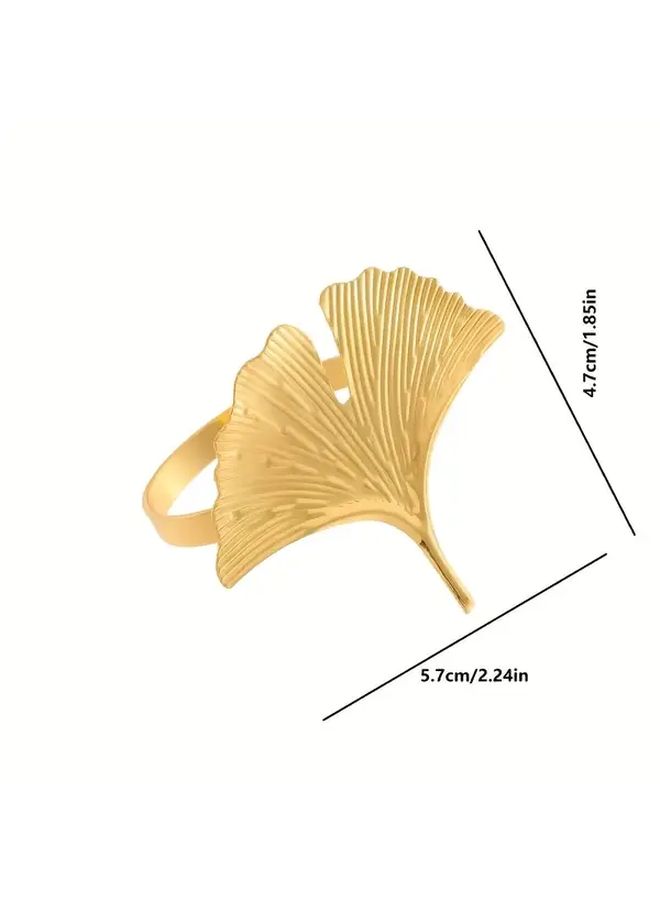 Golden 12pcs Metal Ginkgo Leaf Napkin Rings Decor Tableware for Wedding Farmhouse Events - Image 2