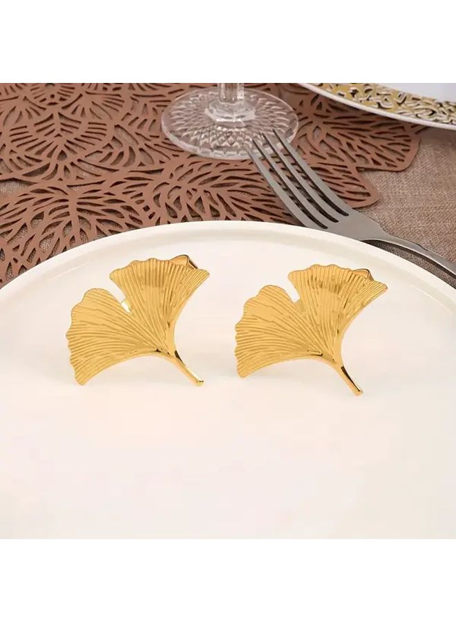 Golden 12pcs Metal Ginkgo Leaf Napkin Rings Decor Tableware for Wedding Farmhouse Events - Image 3