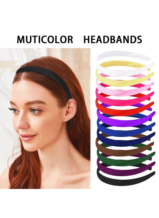Amariver 12Pcs Satin Headband For Women 0.8Inch Satin Headbands Thin Hard Head Bands Diy Plain Hair Band Colorful Satin Headband Fashion Hair Accessories For Women Girls - Image 3