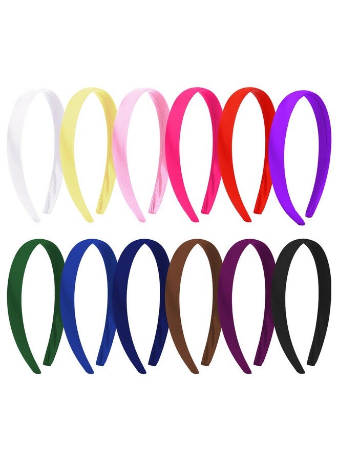Amariver 12Pcs Satin Headband For Women 0.8Inch Satin Headbands Thin Hard Head Bands Diy Plain Hair Band Colorful Satin Headband Fashion Hair Accessories For Women Girls - Image 1