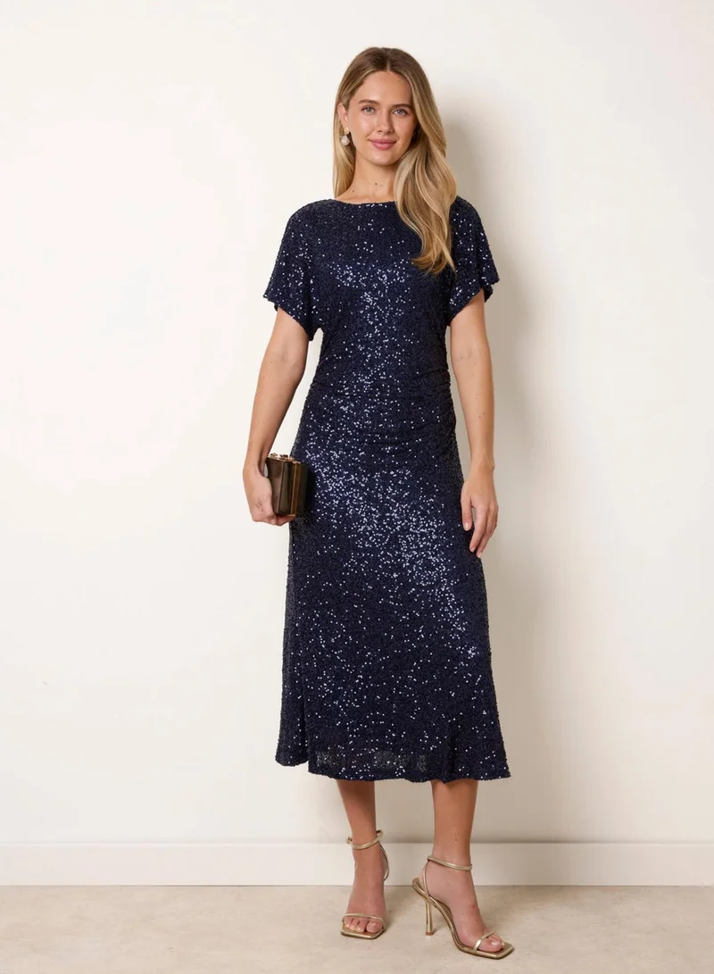 بلو فانيلا Ruched Midi Sequin Dress