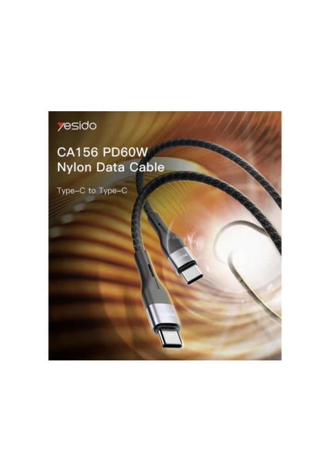 Yesido CA156 Type-C to Type-C 60W Fast Charging & Data Transfer Cable - USB-C Cable for Smartphones, Laptops, Tablets (Durable, High-Speed Data Sync)
