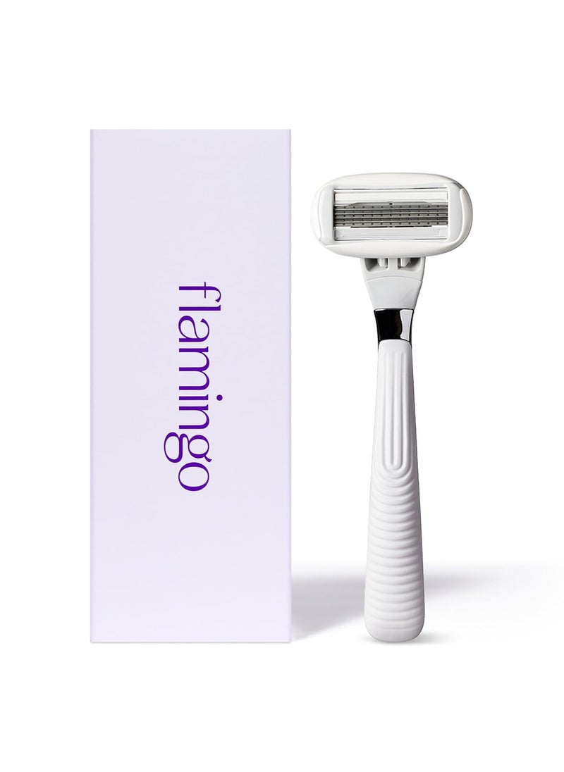 FLAMINGO - Flamingo Razors for Women 1 Womens Razor Handle Chrome 5 Blade Razor for Women with Aloe and Shea Butter Glide Strips - Image 1