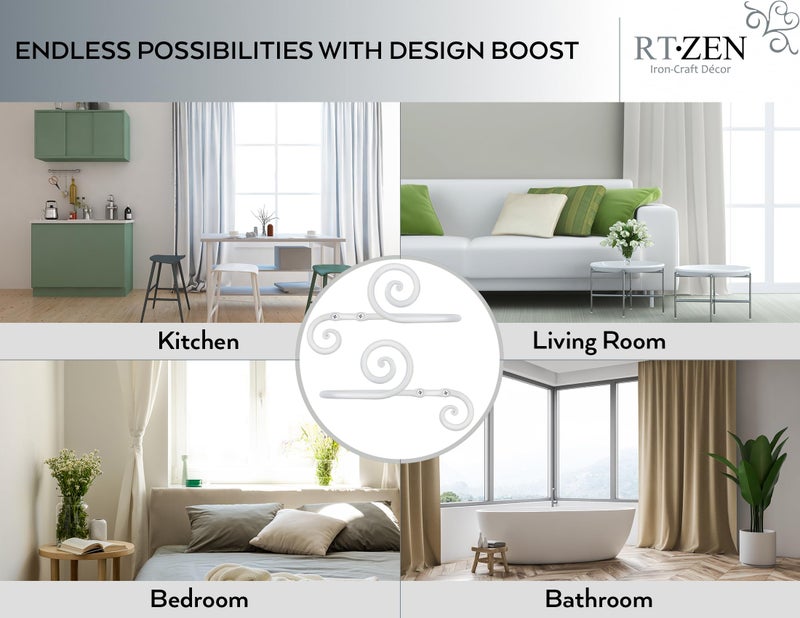 RTZEN Decorative Metal Curtain Tiebacks - Farmhouse Wrought Iron Curtain Holdbacks - Drapery Holders for Wall - Unique Metal Tie Backs for Curtains - 2 Pcs (White Swirly) - Image 5