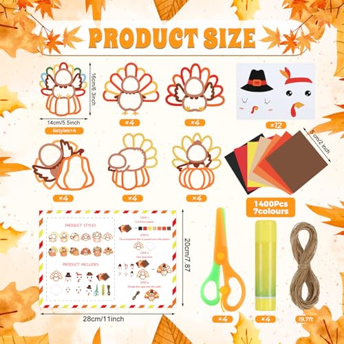Motipuns 24 Sets Thanksgiving Turkey Ornaments Crafts Turkey Paper Suncatchers Thanksgiving Fall DIY Kit Pumpkin Crafts Decorations for Harvest Festival Activities - Image 3
