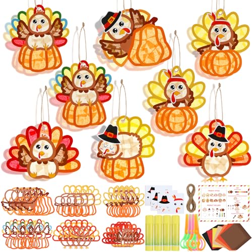 Motipuns 24 Sets Thanksgiving Turkey Ornaments Crafts Turkey Paper Suncatchers Thanksgiving Fall DIY Kit Pumpkin Crafts Decorations for Harvest Festival Activities - Image 1
