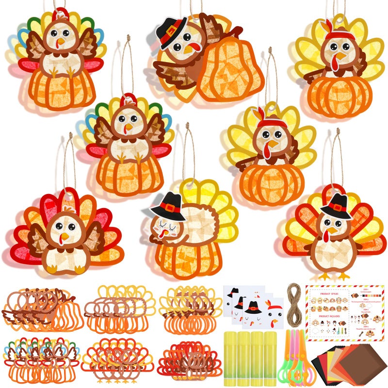 Motipuns 24 Sets Thanksgiving Turkey Ornaments Crafts Turkey Paper Suncatchers Thanksgiving Fall DIY Kit Pumpkin Crafts Decorations for Harvest Festival Activities - Image 2