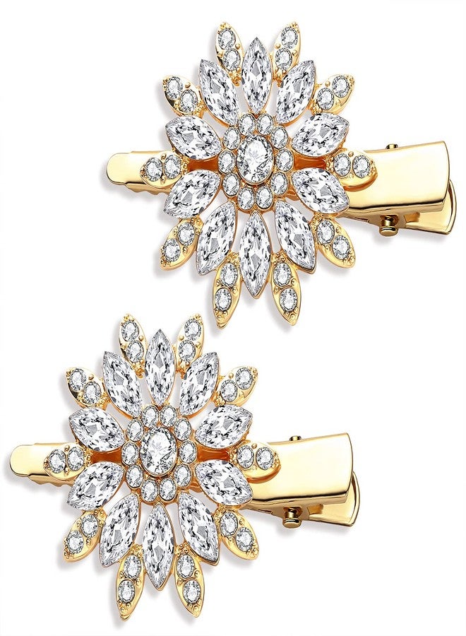 HSWE Crystal Hair Clips Large Sparkle Rhinestone Flower Design Alligator Metal Clip Non-Slip Floral Duckbill Hairpins Bling French Fancy Hair Barrettes for women Girls Hair Jewelry Accessories - Image 1